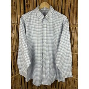 Men's Brooks Brothers Classic Long Sleeve Dress Shirt Blue White 17/34